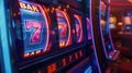 Slot Machine Displaying Lucky Sevens and Bar Symbols.