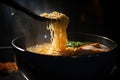 close-up of slurping ramen, with steam rising from the hot broth Royalty Free Stock Photo