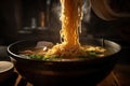 close-up of slurping ramen, with steam rising from the hot broth Royalty Free Stock Photo