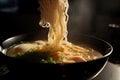 close-up of slurping ramen, with steam rising from the hot broth Royalty Free Stock Photo