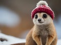 close up of a small animal wearing a hat