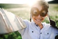 A close-up of a small boy playing on a meadow in nature. Royalty Free Stock Photo