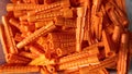 Close-up, a small bunch of orange-colored construction dowels Royalty Free Stock Photo