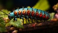 Close up of a small caterpillar on a green leaf generated by AI Royalty Free Stock Photo