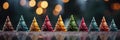 Close-up of small christmas trees in a row - AI Generated