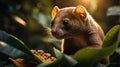 A Curious and Cute Baby Cuscus Peeking Through Lush Foliage Royalty Free Stock Photo