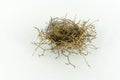 Close up of a small empty birdÃÂ´s nest isolated on white background , slightly from the side. Royalty Free Stock Photo