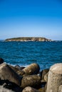 A close up of a small island called Snake island in Bulgaria`s Black Sea. Royalty Free Stock Photo