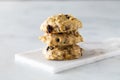 Close up of a small stack of homemade cranberry and flax breakfast cookies. Royalty Free Stock Photo