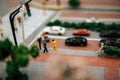 Close up of small traffic police inspect motorists