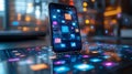 close up smartphone placed desk