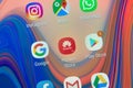 Close up of a smartphone screen diplay showing HUAWEI and APP STORE icon Royalty Free Stock Photo