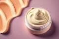 Beauty cosmetic cream stroke close up on pastel background. AI generation