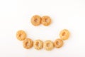 Close-up of a smile of round breakfast cereals.