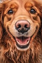 close-up of a smiling dogs face and eyes