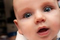 Close Up Smiling Surprised Happy Baby With Blue Eyes Royalty Free Stock Photo