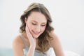 Close up of smiling thoughtful pretty woman Royalty Free Stock Photo