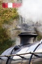 Close up of smoke stack of vintage steam train