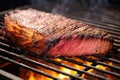 close-up of smoked beef brisket on a grill