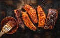 Close up of Smoked Roasted pork ribs. Royalty Free Stock Photo