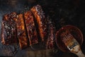 Close up of Smoked Roasted pork ribs. Royalty Free Stock Photo