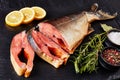 Close-up of smoked wild salmon cut in steaks Royalty Free Stock Photo
