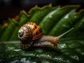 Close-Up Of A Snail On A Vibrant Green Leaf, Emphasizing Ecosystem Balance - Generative AI