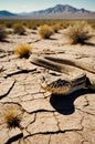Diamondback Rattlesnake Close-up Portrait in Arid Desert Landscape with Mountain Backdrop Royalty Free Stock Photo