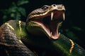 Close-up of a snake with open mouth and sharp teeth. a large snake with its mouth open and its tongue out, AI Generated