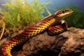 Close Up of Snake on Rock, Detailed View of Serpent Resting on Rocky Surface, San Fransico garter snake, Thamnophis sirtalis