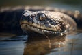 a close up of a snake swim in a tank of water. generative ai Royalty Free Stock Photo