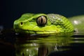 a close up of a snake swim in a tank of water. generative ai Royalty Free Stock Photo