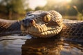 a close up of a snake swim in a tank of water. generative ai Royalty Free Stock Photo