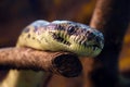 Close-up on a snake on a tree branch