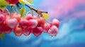 A Close-up Snapshot of Fresh, Glossy Cherries on a Healthy Branch, a Simple Celebration of Nature\'s Sweetness