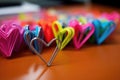 close up snapshot of heart-shaped paper clips on a desk