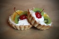 Couple of two tasty cakes decoreted with fruits Royalty Free Stock Photo