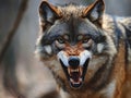 Close-up of a snarling wolf baring its teeth, showcasing aggression and fierceness. Royalty Free Stock Photo
