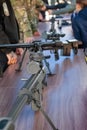 Close-up of a sniper rifle of the Ukrainian army. Exhibition of military equipment in Kiev. Military technology. Ukraine. Kiev.