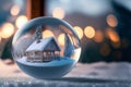 Close-up of a snow ball with a little house in it Royalty Free Stock Photo