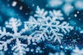 Close-Up of Snow Flakes on Blue Background, Binary code forming beautiful snowflakes on a bluish winter background, AI Generated Royalty Free Stock Photo