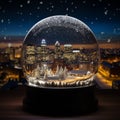 Close up of a snow globe with a cityscape of Boston, Massachusetts. Concept of winter, holiday season and christmas Royalty Free Stock Photo