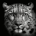 Close-up of a Snow leopard\'s face with black and white high contrast (generative AI) Royalty Free Stock Photo