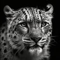 Close-up of a Snow leopard\'s face with black and white high contrast (generative AI) Royalty Free Stock Photo