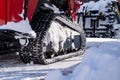 Close up of a snow removal vehicle track in winter Royalty Free Stock Photo