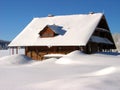 Close-up of snowed house in the mountains