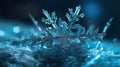 a close up of a snowflake on a blue background