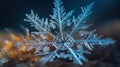 a close up of a snowflake with a blurry background