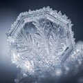 Close-up of a snowflake displaying a hexagonal shape with Royalty Free Stock Photo