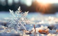 A close up of a snowflake on the ground